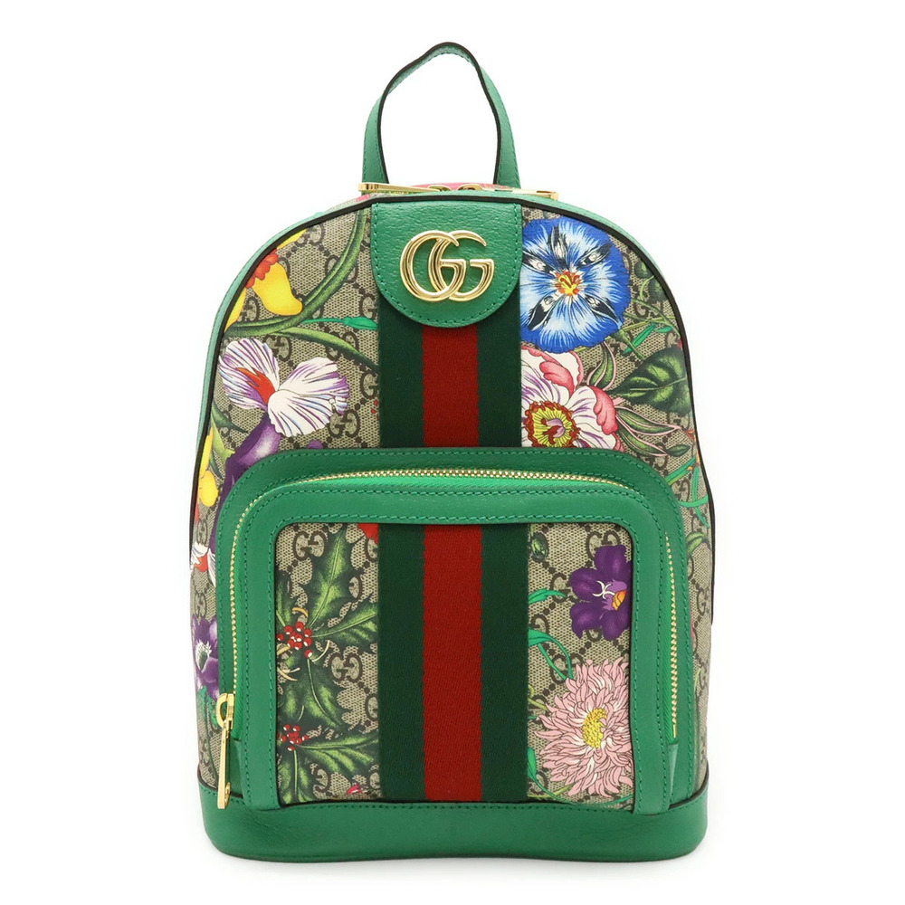 Gucci Ophidia GG Flora Flower Backpack Sherry Floral Beige Cream Green